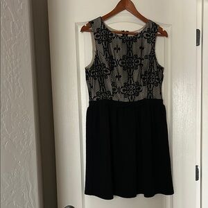 Rewind Cream and Black Sheath Mini Dress Sleeveless Crew Neck